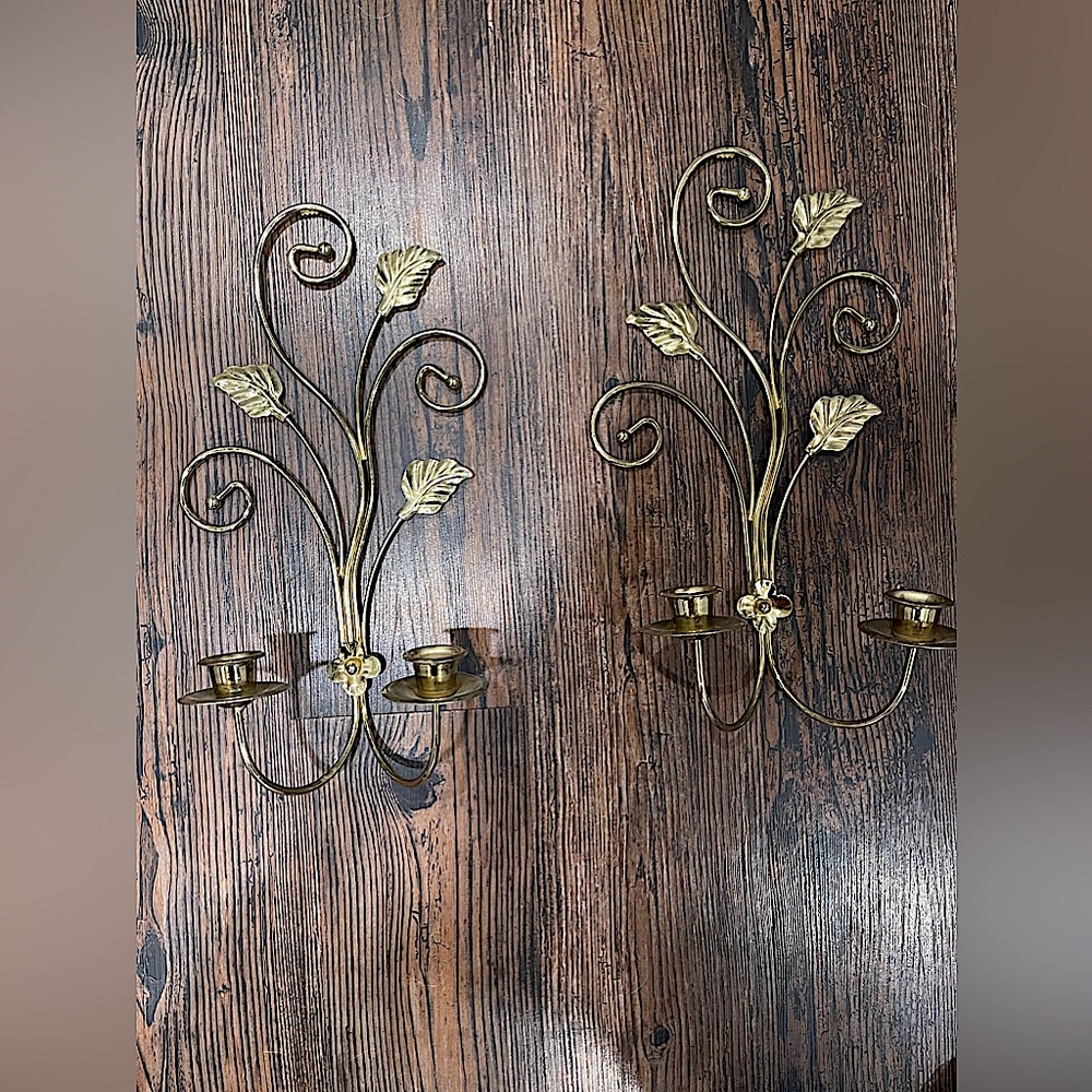 Vintage Gold Metal Double Candle Wall Sconces
